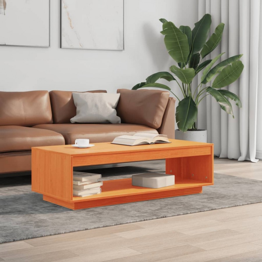 Table basse cire marron 110x50x33,5 cm bois massif de pin Table basse cire marron 110x50x33,5 cm bois massif de pin