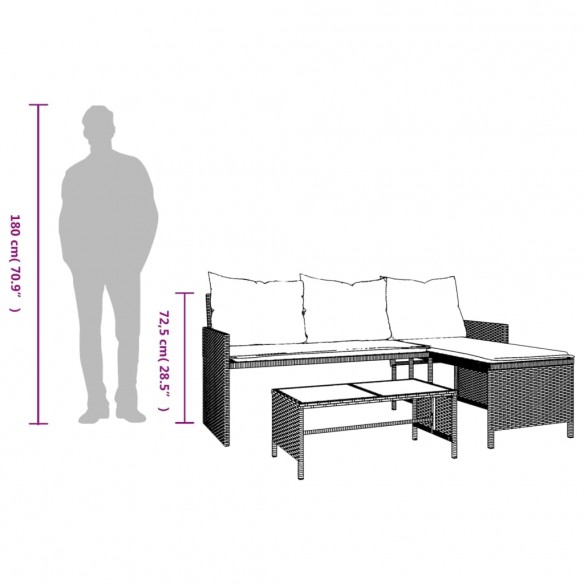 Canapé de jardin avec table et coussins en forme de L gris