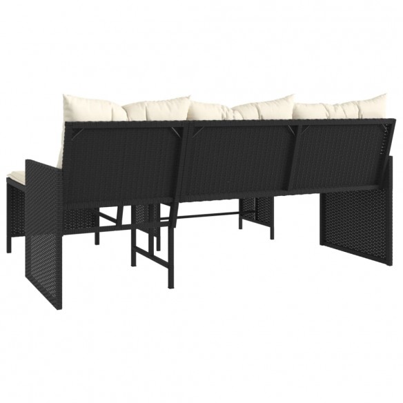 Canapé de jardin avec table et coussins en forme de L noir