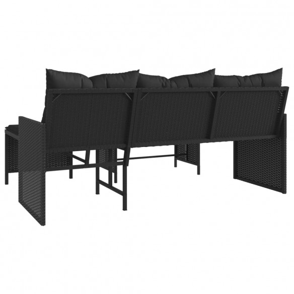 Canapé de jardin avec table et coussins en forme de L noir