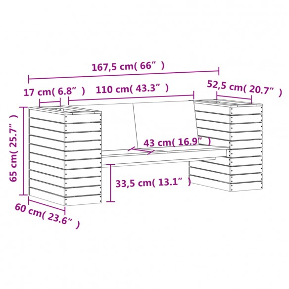 Banc avec jardinières 167,5x60x65 cm bois massif de douglas