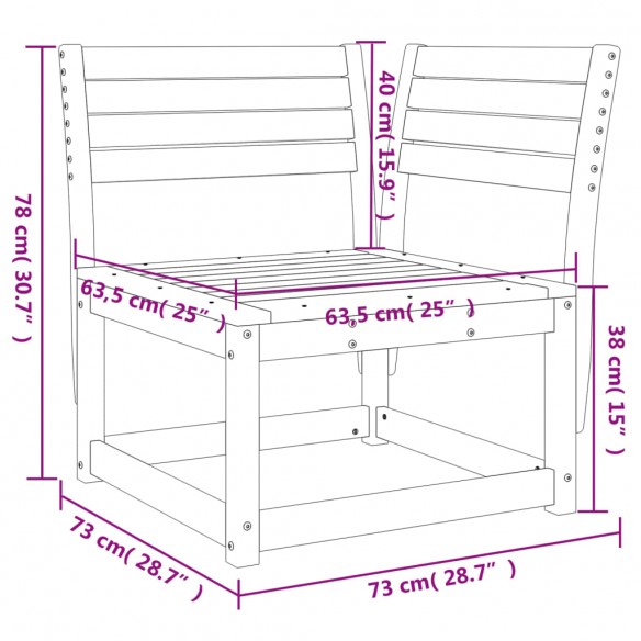 Canapé d'angle de jardin a73x73x78 cm bois de pin imprégné