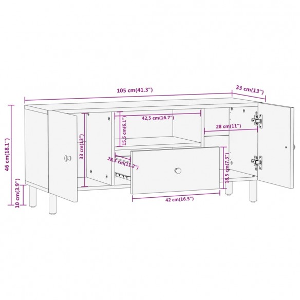 Meuble TV 105x33x46 cm Bois massif de manguier