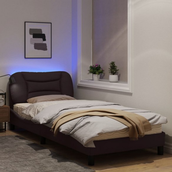 Cadre de lit avec lumières LED marron foncé 90x200 cm tissu