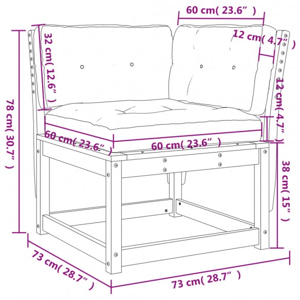 Canapé d'angle de jardin avec coussins bois de pin imprégné