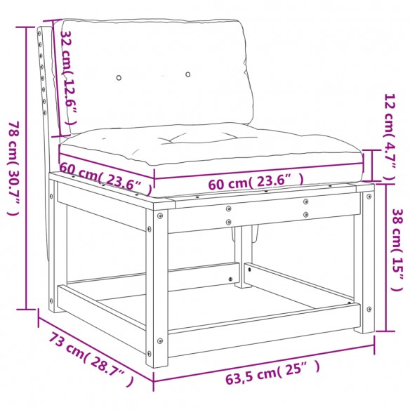 Canapés de jardin avec coussins 2pcs bois de pin massif