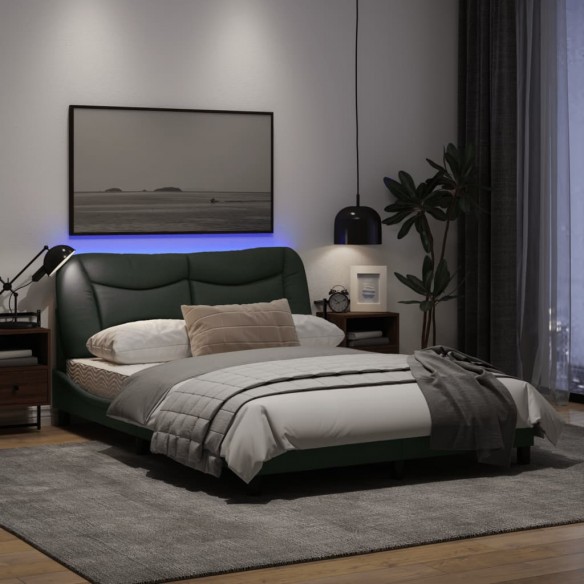 Cadre de lit avec lumières LED gris foncé 120x200 cm tissu