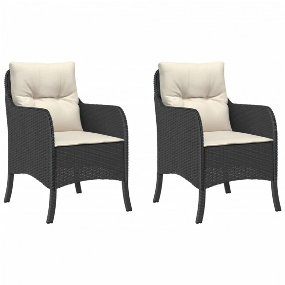 Chaises de jardin avec coussins 2 pcs noir résine tressée