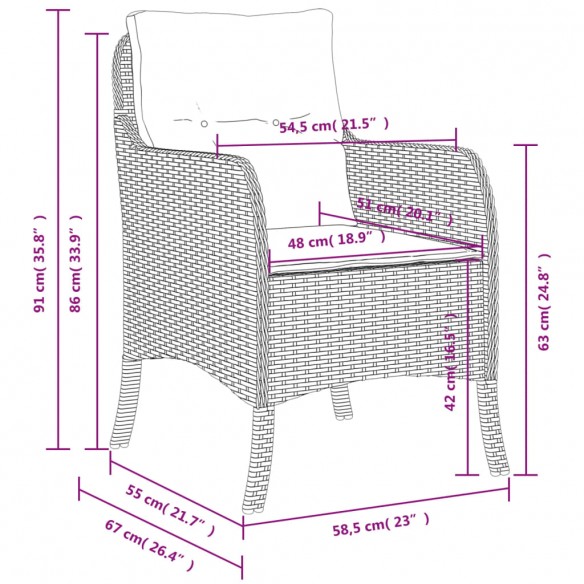 Chaises de jardin avec coussins 2 pcs noir résine tressée