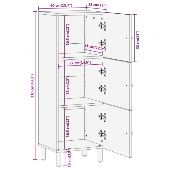 Buffet 40x33x110 cm bois de manguier massif