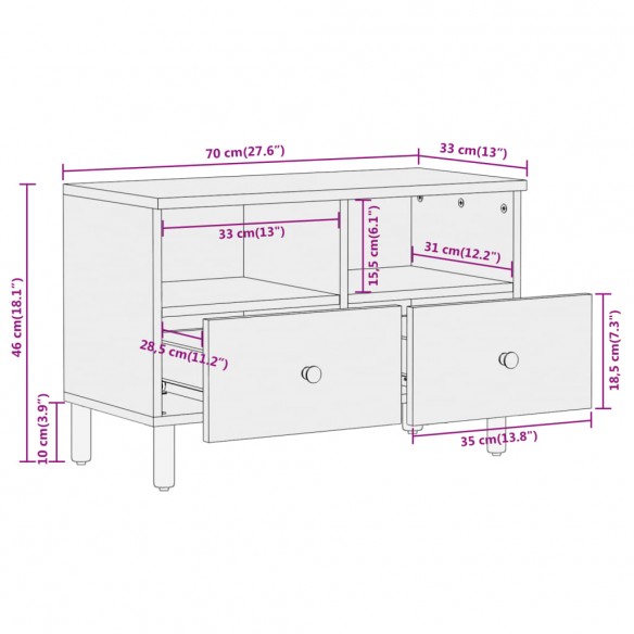 Meuble TV 70x33x46 cm Bois massif de manguier