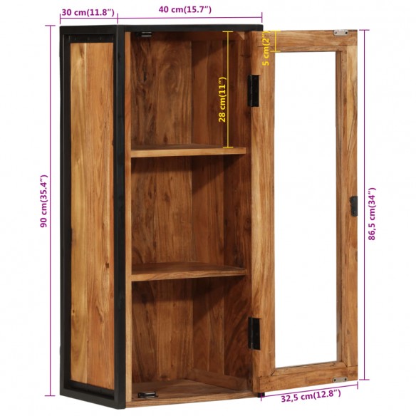 Armoire de salle de bain murale bois massif d'acacia et fer