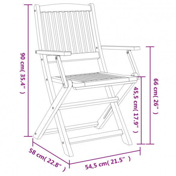 Chaises pliables de jardin 2 pcs bois massif d'acacia