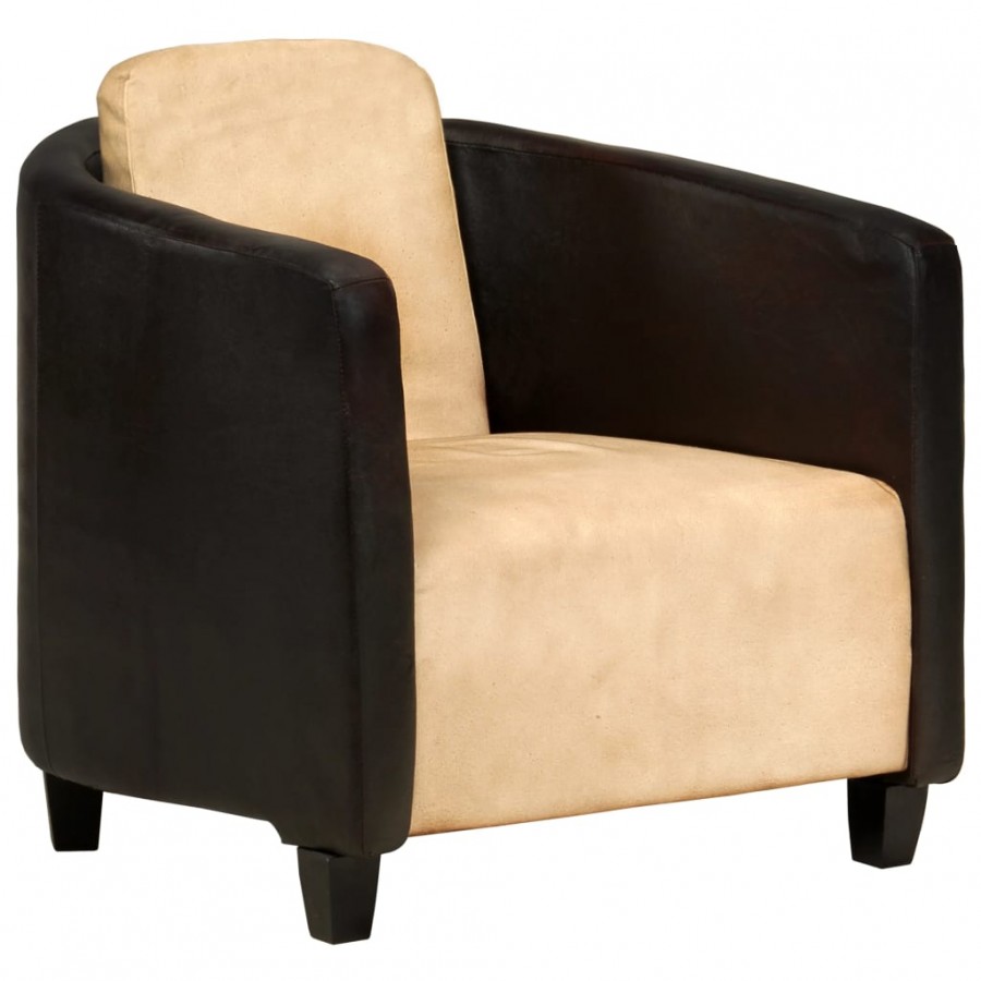 Fauteuil Brun roux et noir Cuir véritable