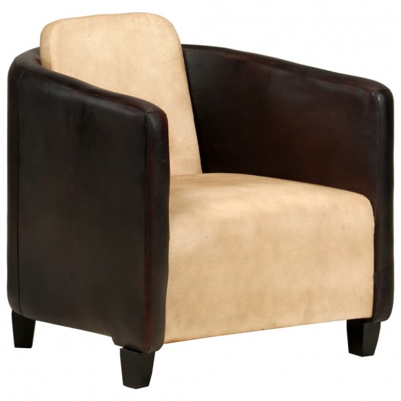 Fauteuil Brun roux et noir Cuir véritable