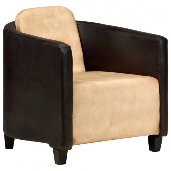 Fauteuil Brun roux et noir Cuir véritable