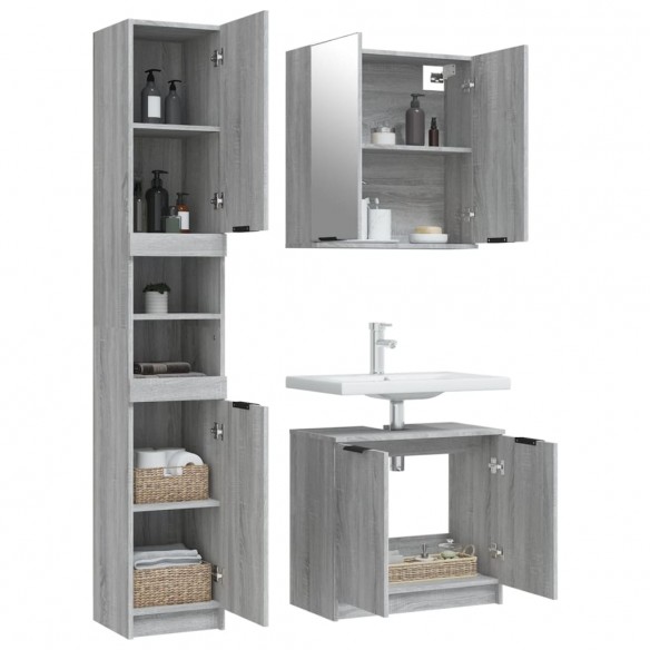 Ensemble d'armoires de salle de bain 3 pcs sonoma gris