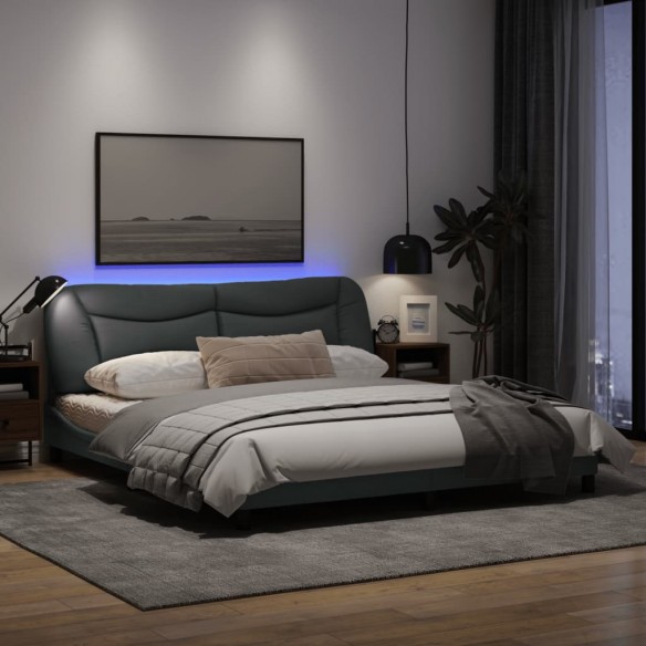 Cadre de lit avec lumières LED gris clair 180x200 cm tissu