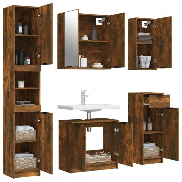 Meubles de salle de bain 5 pcs Chêne fumé Bois d'ingénierie