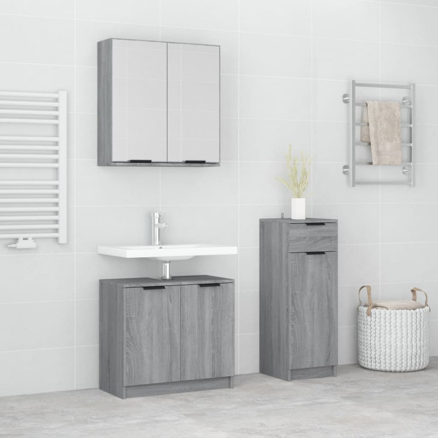 Ensemble d'armoires de salle de bain 3 pcs sonoma gris