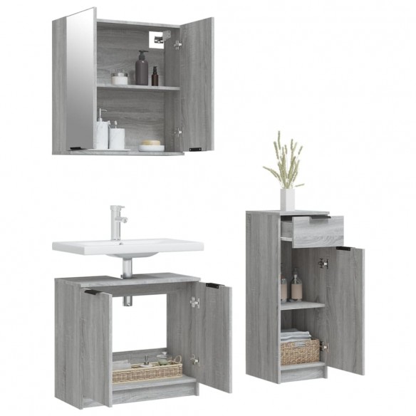 Ensemble d'armoires de salle de bain 3 pcs sonoma gris