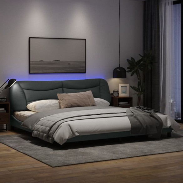 Cadre de lit avec lumières LED gris clair 200x200 cm tissu