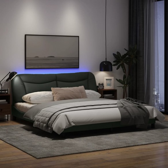 Cadre de lit avec lumières LED gris foncé 180x200 cm tissu