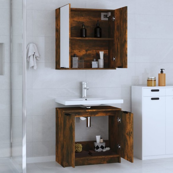 Ensemble d'armoires de salle de bain 2 pcs chêne fumé