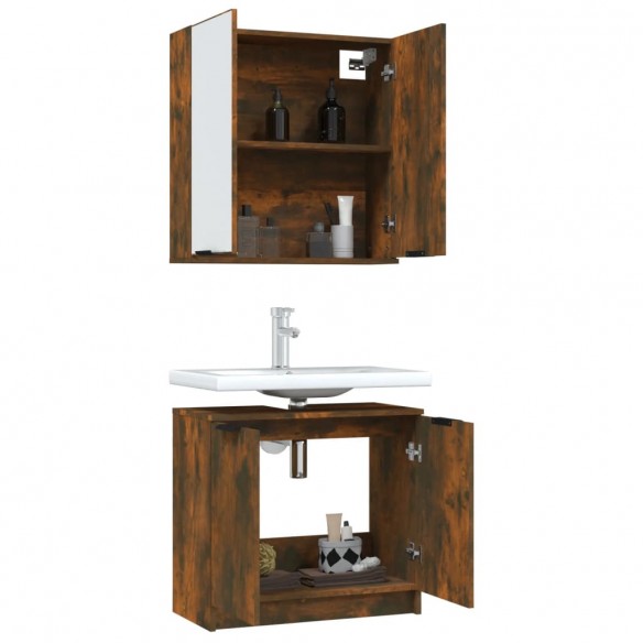 Ensemble d'armoires de salle de bain 2 pcs chêne fumé