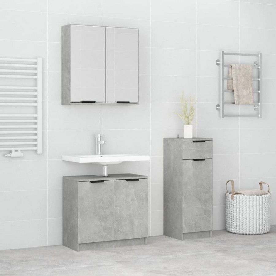 Ensemble d'armoires de salle de bain 3 pcs gris béton