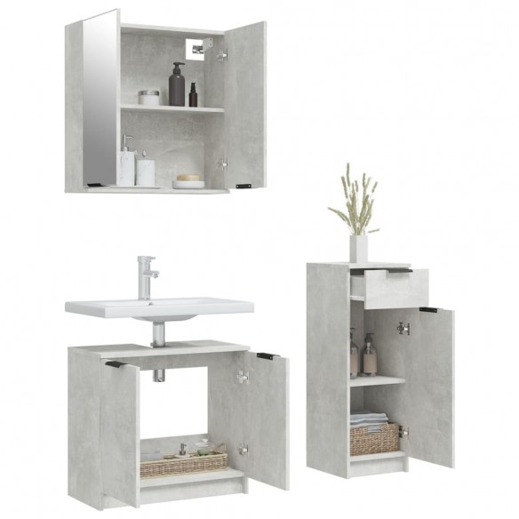 Ensemble d'armoires de salle de bain 3 pcs gris béton