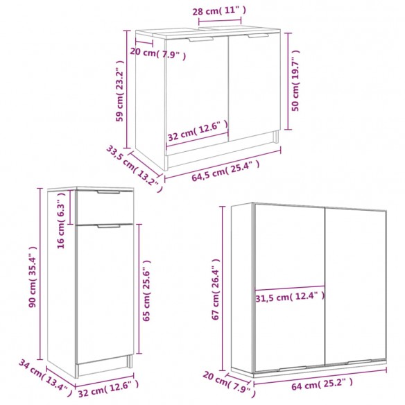 Meubles de salle de bain 4 pcs Gris béton Bois d'ingénierie