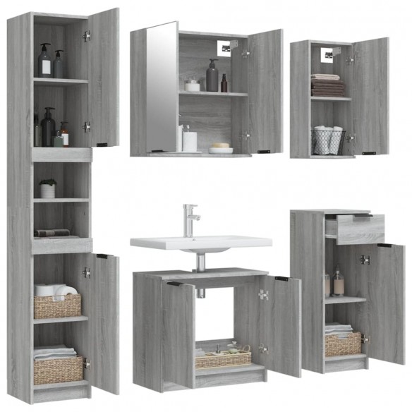 Meubles de salle de bain 5 pcs Sonoma gris Bois d'ingénierie