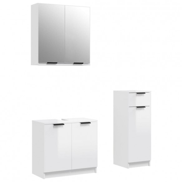 Ensemble d'armoires de salle de bain 3 pcs blanc brillant