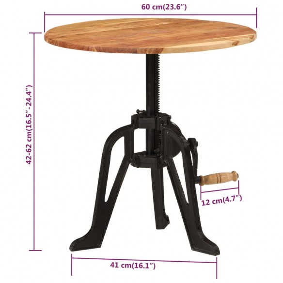 Table d'appoint 60x(42-62) cm Bois massif d'acacia et fonte