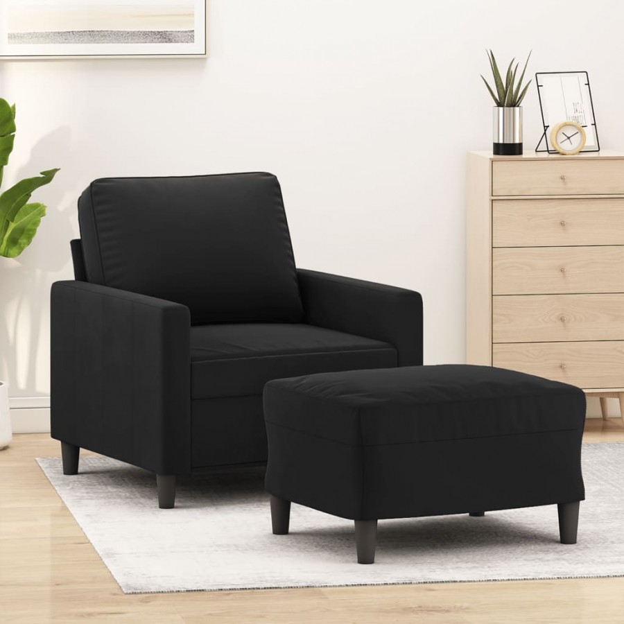 Fauteuil avec repose-pied Noir 60 cm Velours