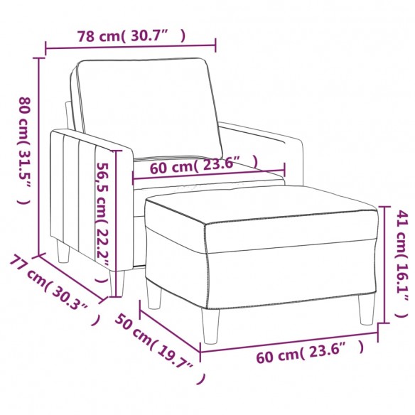 Fauteuil avec repose-pied Noir 60 cm Velours