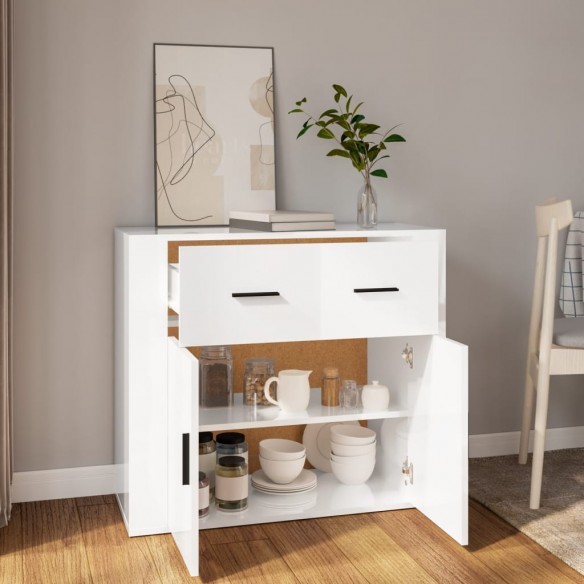 Buffet Blanc brillant 80x33x70 cm Bois d'ingénierie