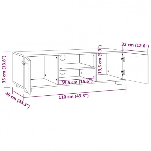 Meuble TV Gris béton 110x40x35 cm Bois d'ingénierie