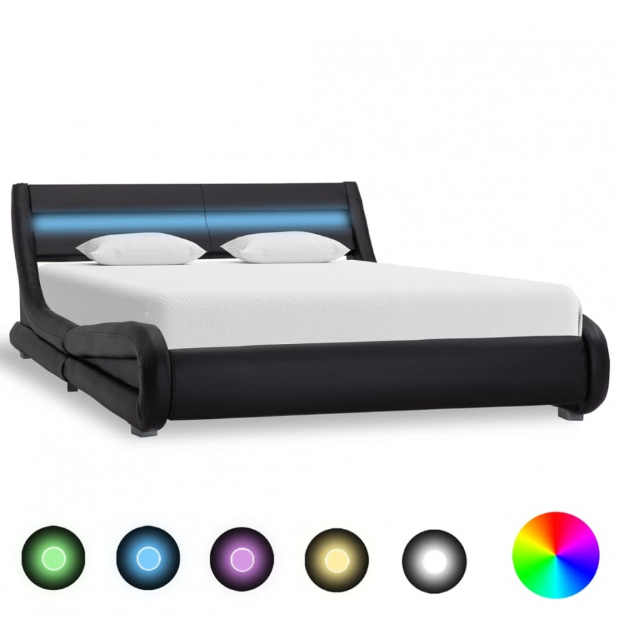 Cadre de lit avec LED Noir Similicuir...