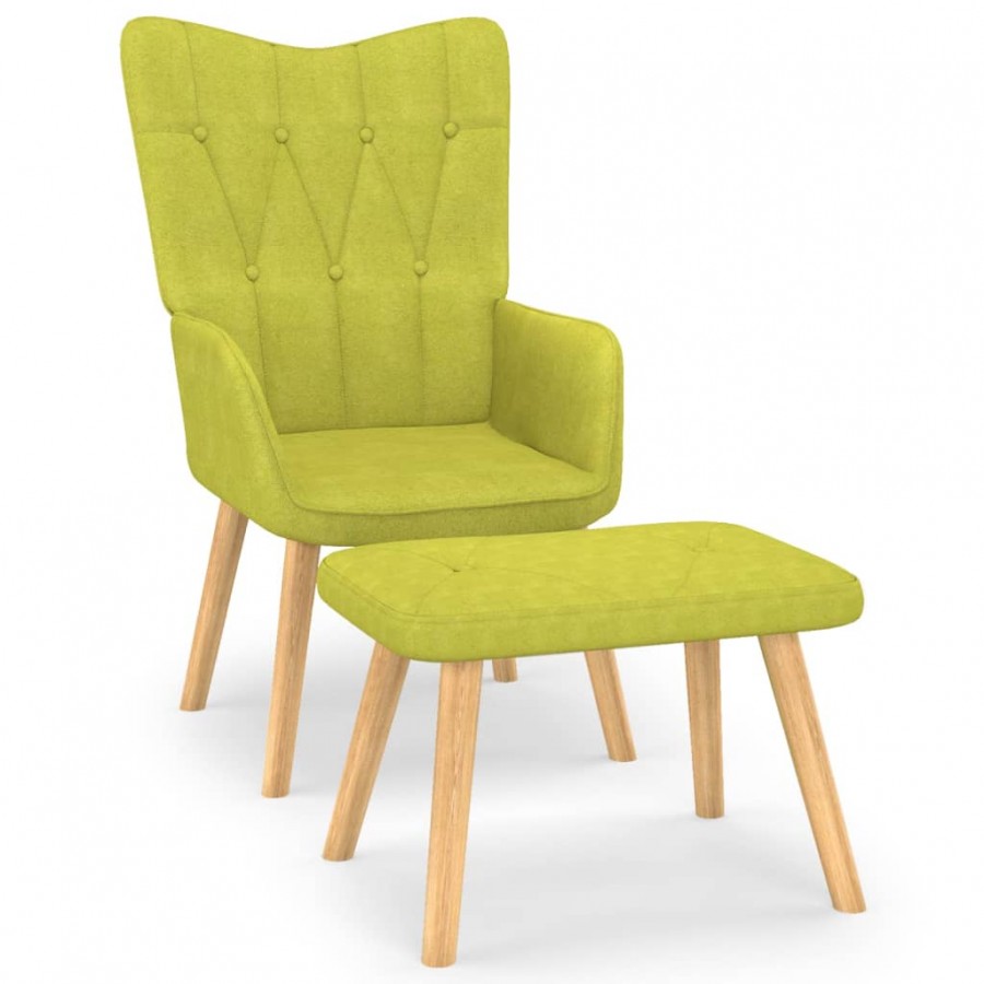 Chaise de relaxation avec tabouret Vert Tissu