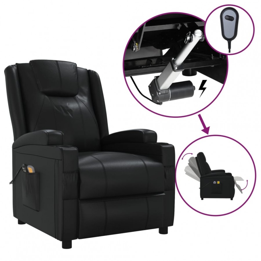 Fauteuil électrique de massage Noir Similicuir Fauteuil électrique de massage Noir Similicuir