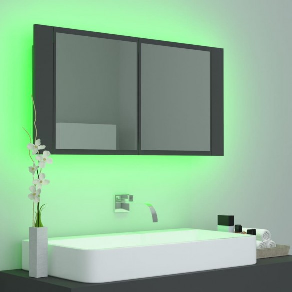 Armoire de salle de bain à miroir LED Gris 90x12x45 Acrylique