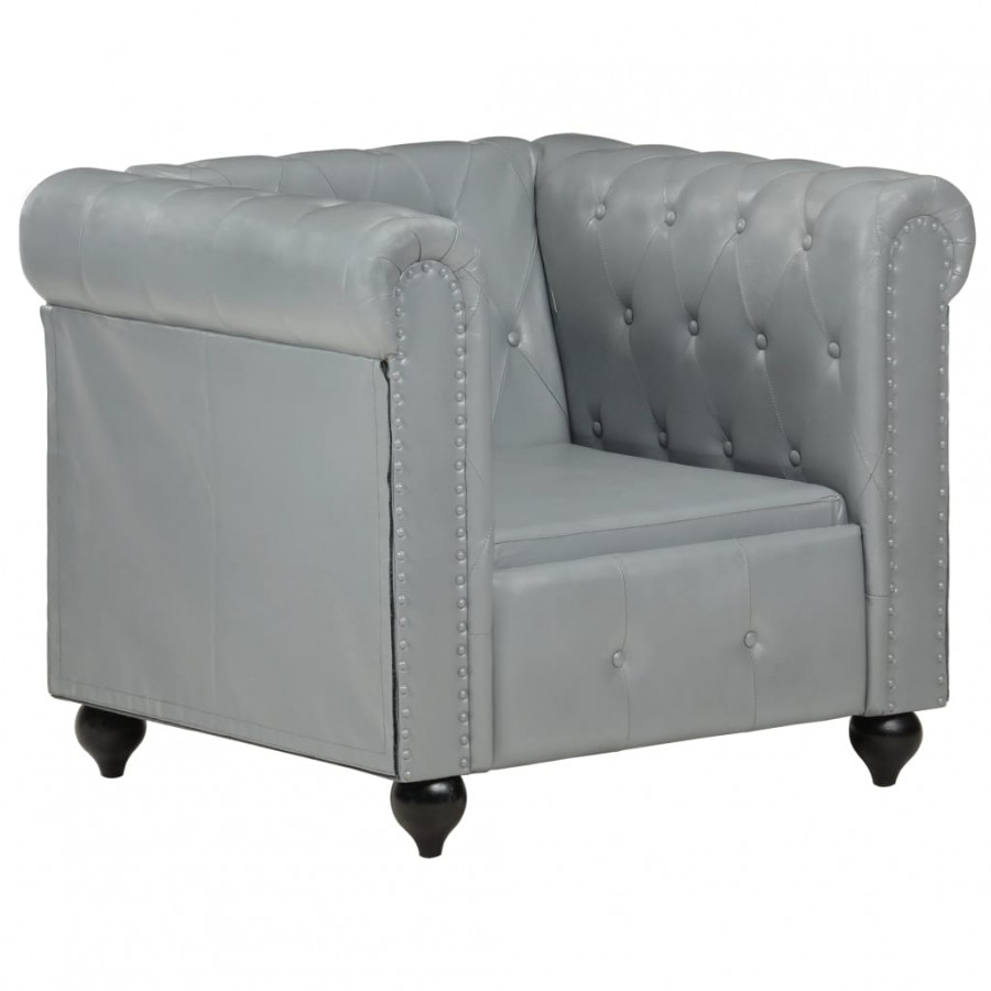 Fauteuil Chesterfield Gris Cuir...