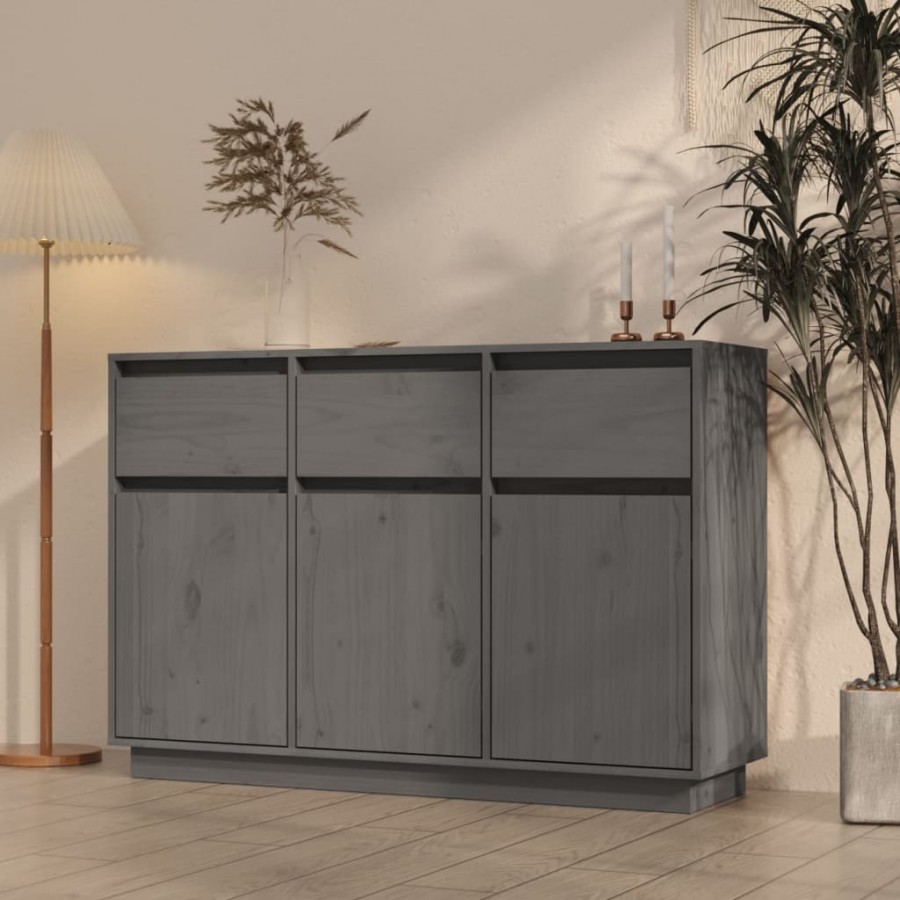 Buffet Gris 110x34x75 cm Bois massif...