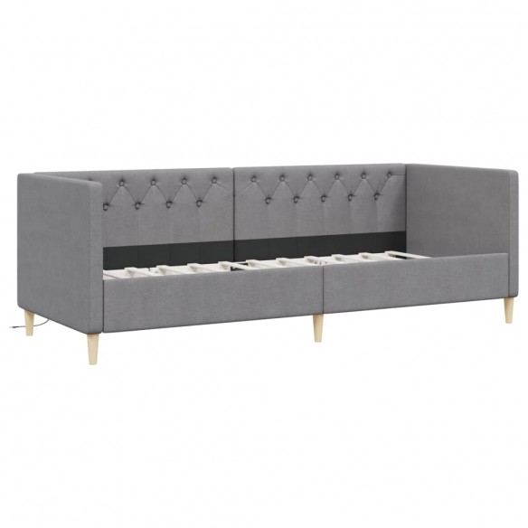 Lit avec éclairage USB Gris clair Tissu 90x200 cm