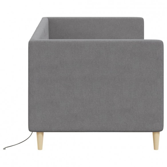 Lit avec éclairage USB Gris clair Tissu 90x200 cm