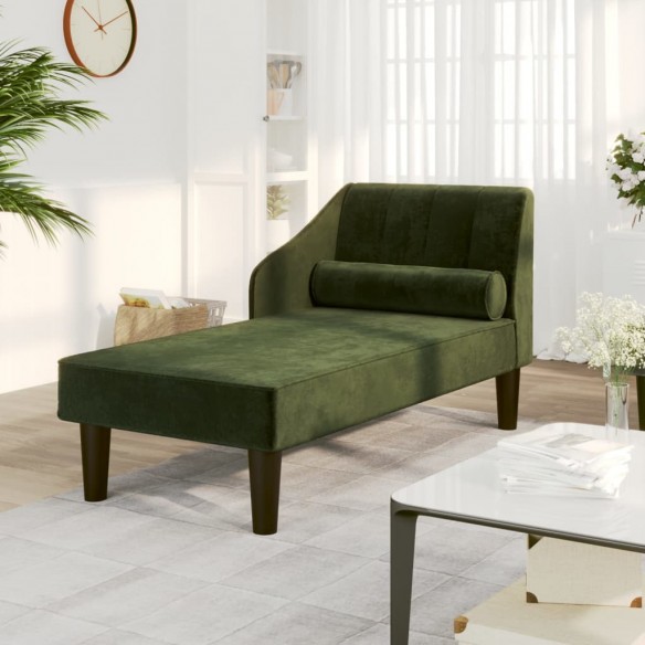 Chaise longue avec traversin vert foncé velours