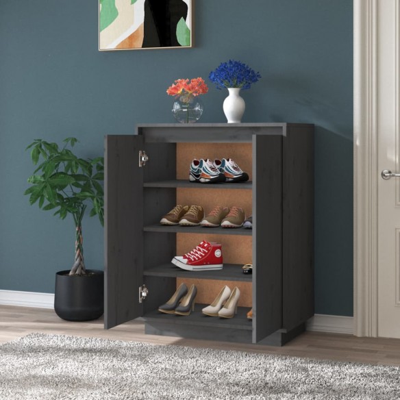 Armoire à chaussures Gris 60x35x80 cm Bois de pin massif