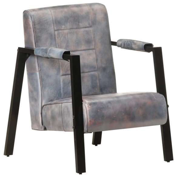 Fauteuil 60x80x87 cm Gris Cuir de chèvre véritable